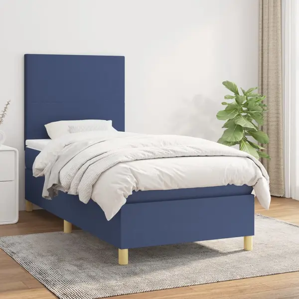 Gossi pat box spring cu saltea, albastru, 90x200 cm, textil