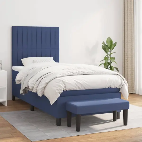 Gossi pat box spring cu saltea, albastru, 90x200 cm, textil