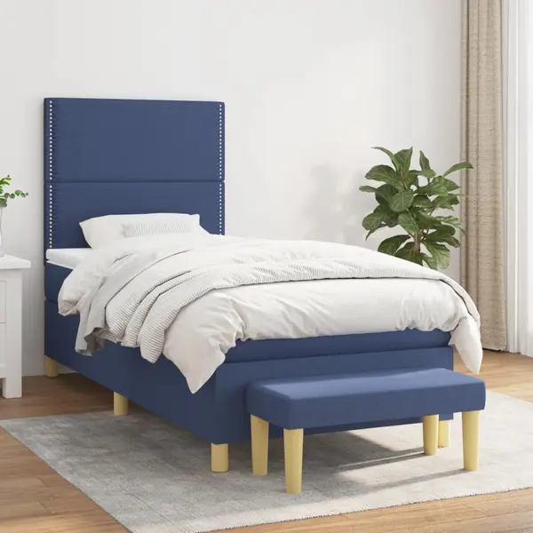 Gossi pat box spring cu saltea, albastru, 90x200 cm, textil