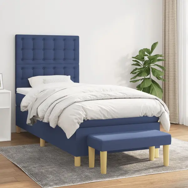 Gossi pat box spring cu saltea, albastru, 90x200 cm, textil