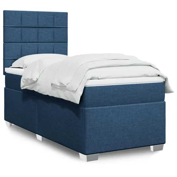Gossi pat box spring cu saltea, albastru, 90x200 cm, textil