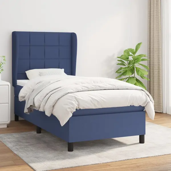 Gossi pat box spring cu saltea, albastru, 90x200 cm, textil