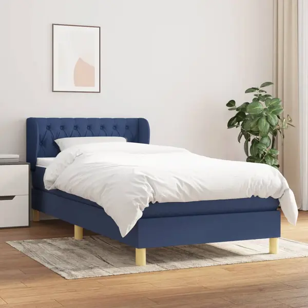 Gossi pat box spring cu saltea, albastru, 90x200 cm, textil