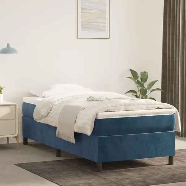 Gossi pat box spring cu saltea, albastru inchis, 100x200 cm, catifea