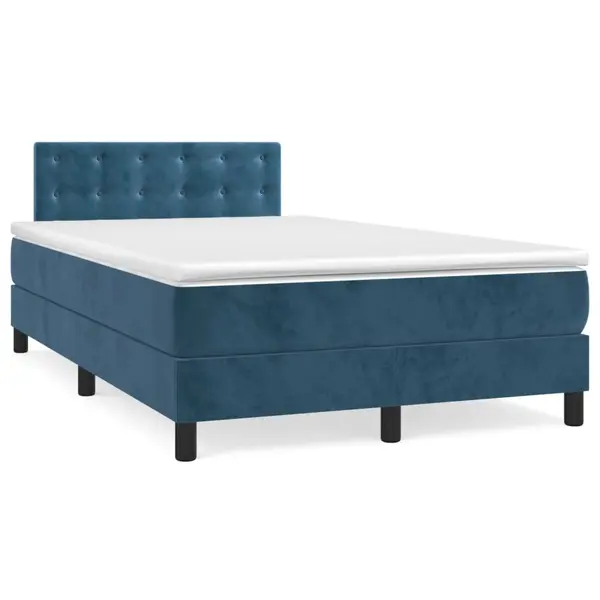 Gossi pat box spring cu saltea, albastru inchis, 120x190 cm, catifea