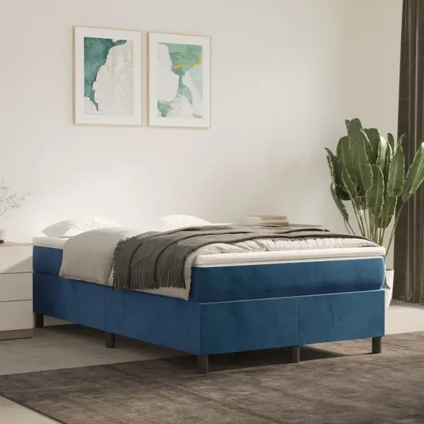 Gossi pat box spring cu saltea, albastru inchis, 120x200 cm, catifea