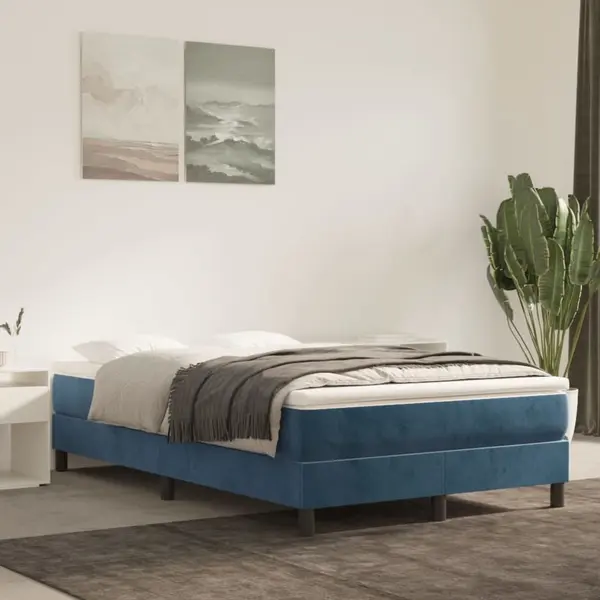 Gossi pat box spring cu saltea, albastru inchis, 120x200 cm, catifea