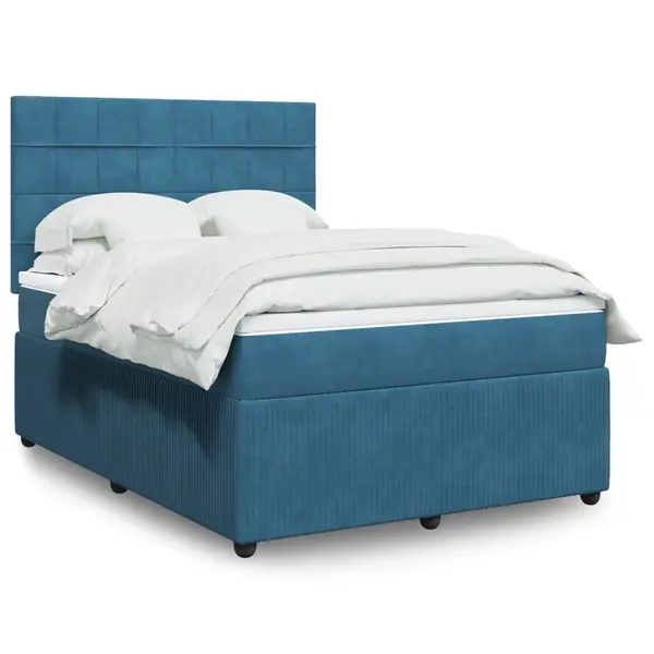 Gossi pat box spring cu saltea, albastru inchis, 140x190 cm, catifea