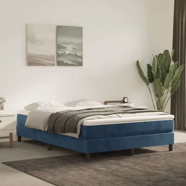 Gossi pat box spring cu saltea, albastru inchis, 140x200 cm, catifea