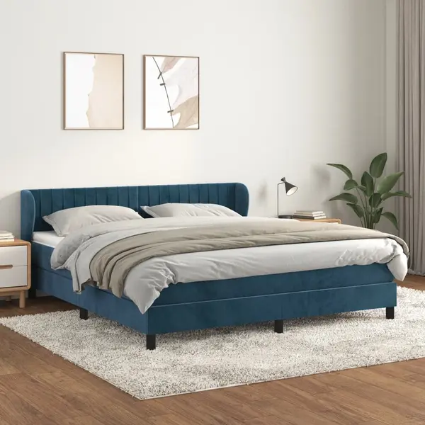 Gossi pat box spring cu saltea, albastru inchis, 160x200 cm, catifea