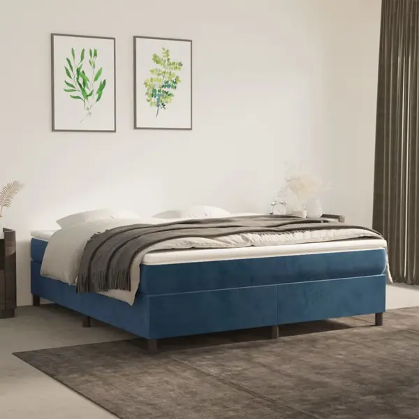 Gossi pat box spring cu saltea, albastru inchis, 160x200 cm, catifea