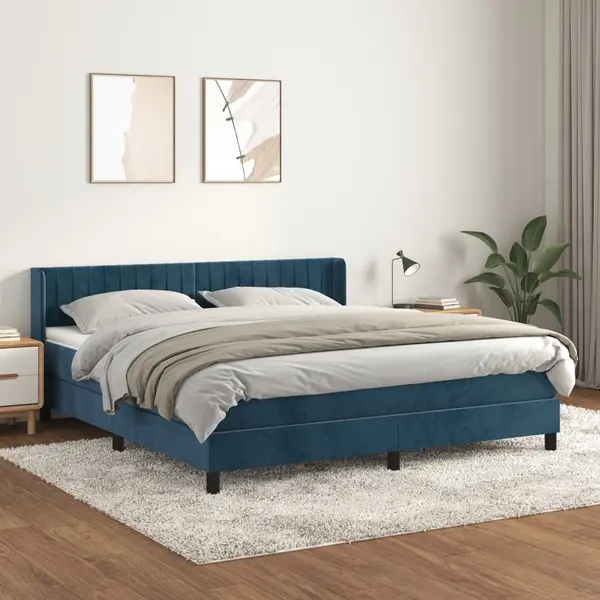 Gossi pat box spring cu saltea, albastru inchis, 180x200 cm, catifea