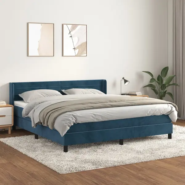 Gossi pat box spring cu saltea, albastru inchis, 180x200 cm, catifea