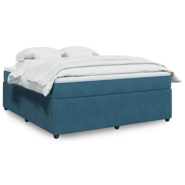 Gossi pat box spring cu saltea, albastru inchis, 180x200 cm, catifea