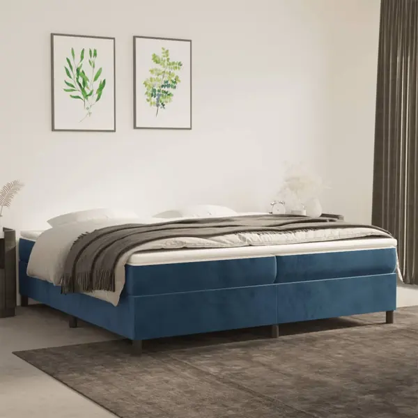 Gossi pat box spring cu saltea, albastru inchis, 200x200 cm, catifea