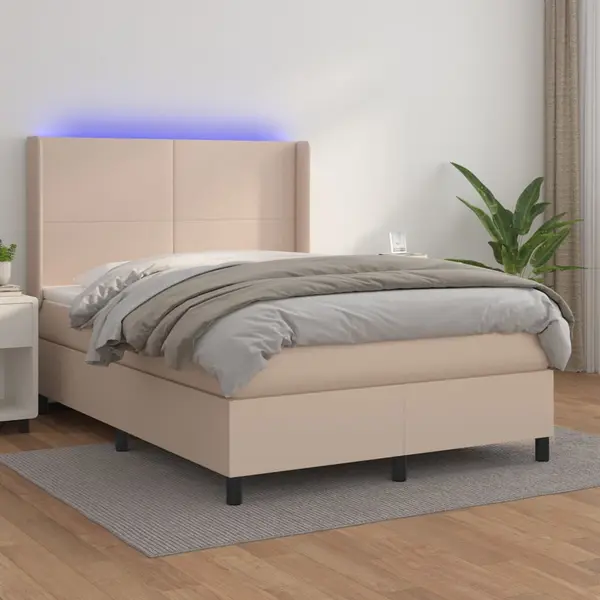 Gossi pat box spring cu saltea, cappuccino, 140x190cm piele ecologica