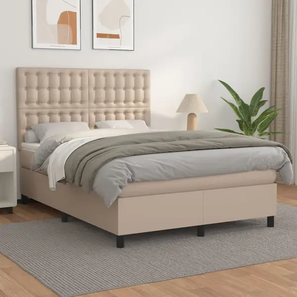 Gossi pat box spring cu saltea, cappuccino, 140x190cm piele ecologica