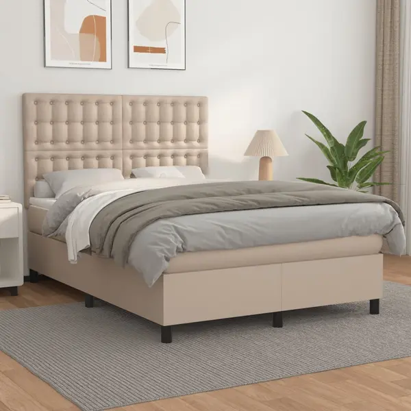 Gossi pat box spring cu saltea, cappuccino, 140x200cm piele ecologica