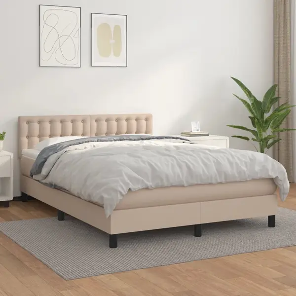 Gossi pat box spring cu saltea, cappuccino, 140x200cm piele ecologica