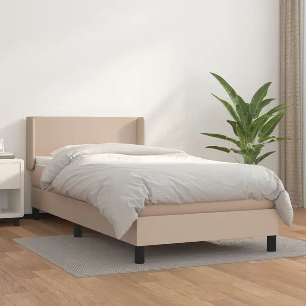 Gossi pat box spring cu saltea, cappuccino, 80x200 cm piele ecologica