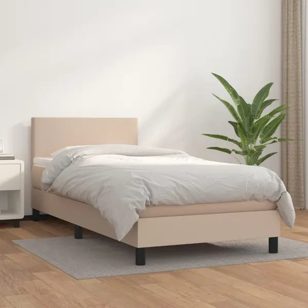 Gossi pat box spring cu saltea, cappuccino, 80x200 cm piele ecologica