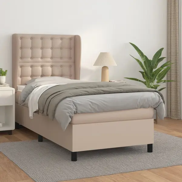 Gossi pat box spring cu saltea, cappuccino, 90x190 cm piele ecologica