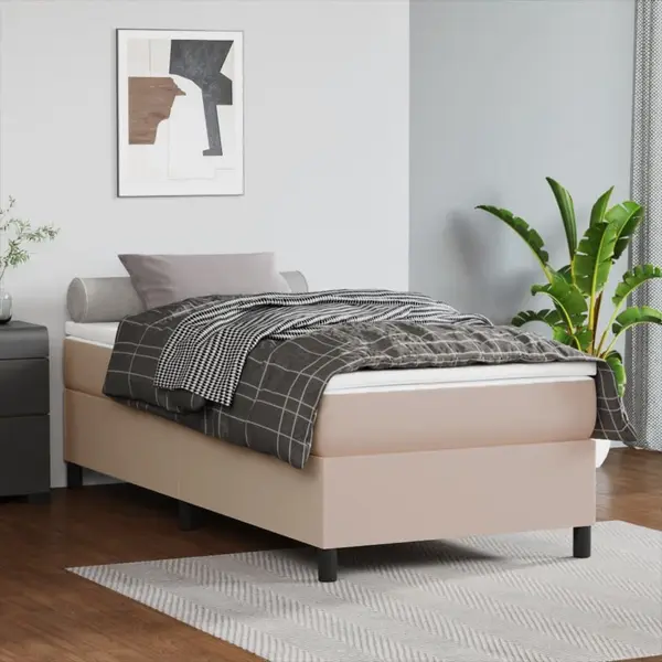 Gossi pat box spring cu saltea, cappuccino, 90x190 cm piele ecologica