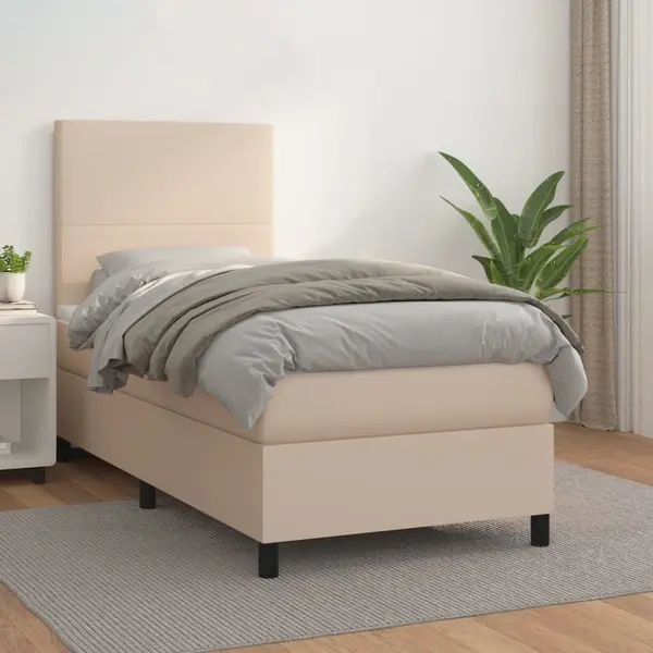 Gossi pat box spring cu saltea, cappuccino, 90x190 cm piele ecologica