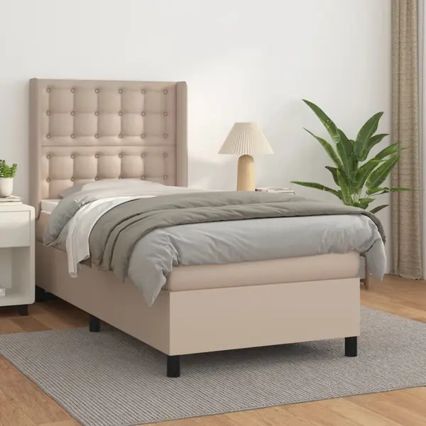Gossi pat box spring cu saltea, cappuccino, 90x190 cm piele ecologica