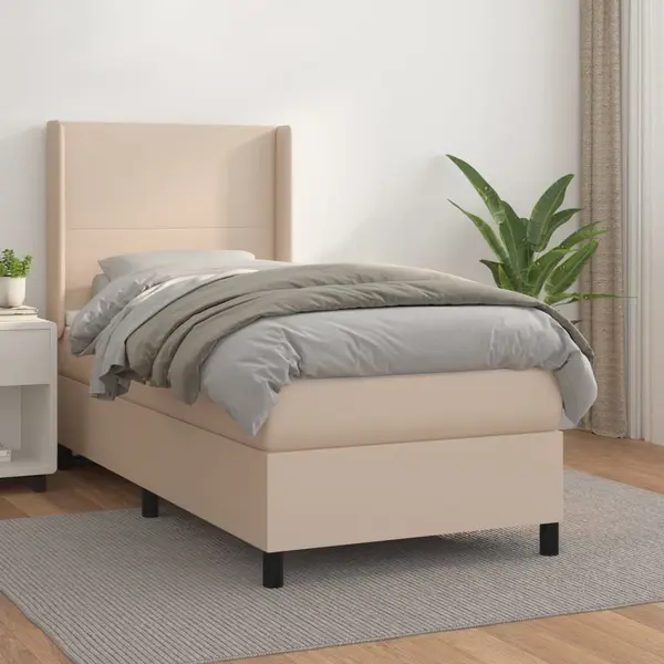 Gossi pat box spring cu saltea, cappuccino, 90x190 cm piele ecologica
