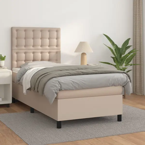 Gossi pat box spring cu saltea, cappuccino, 90x190 cm piele ecologica