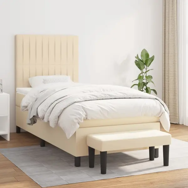 Gossi pat box spring cu saltea, crem, 100x200 cm, textil