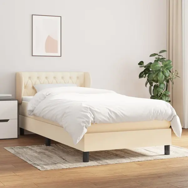 Gossi pat box spring cu saltea, crem, 100x200 cm, textil