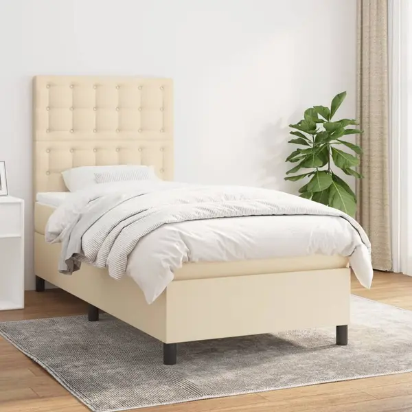 Gossi pat box spring cu saltea, crem, 100x200 cm, textil