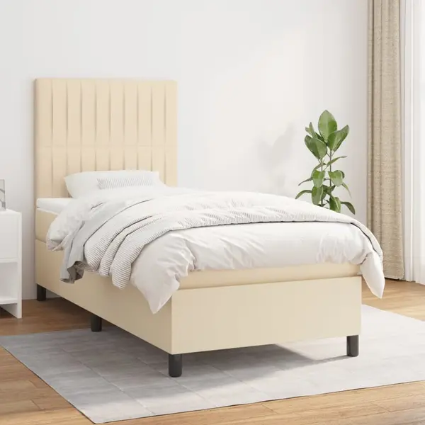 Gossi pat box spring cu saltea, crem, 100x200 cm, textil