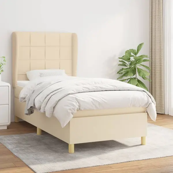 Gossi pat box spring cu saltea, crem, 100x200 cm, textil