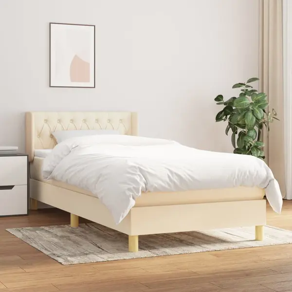 Gossi pat box spring cu saltea, crem, 100x200 cm, textil