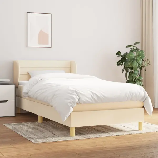 Gossi pat box spring cu saltea, crem, 100x200 cm, textil