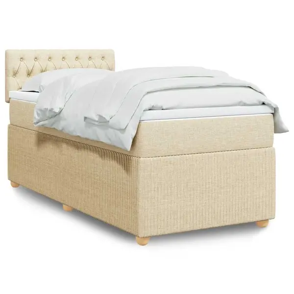 Gossi pat box spring cu saltea, crem, 100x200 cm, textil