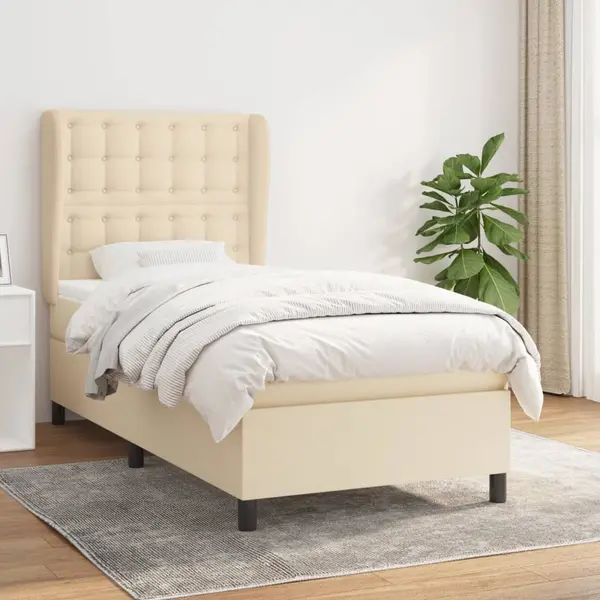 Gossi pat box spring cu saltea, crem, 100x200 cm, textil