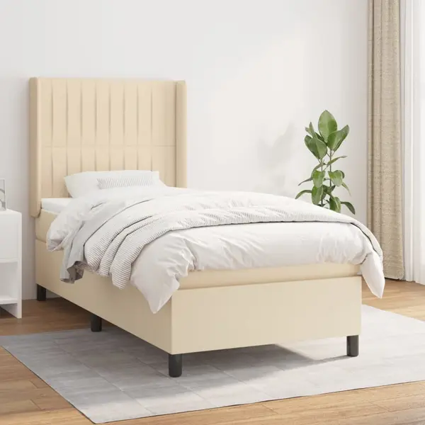 Gossi pat box spring cu saltea, crem, 100x200 cm, textil
