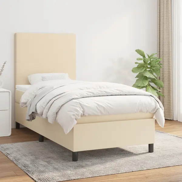 Gossi pat box spring cu saltea, crem, 100x200 cm, textil