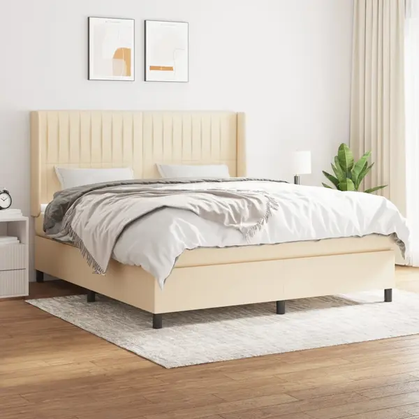 Gossi pat box spring cu saltea, crem, 160x200 cm, material textil