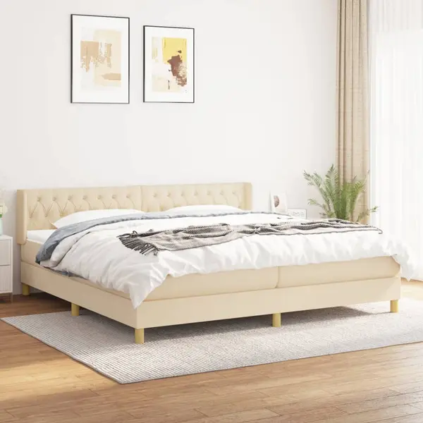 Gossi pat box spring cu saltea, crem, 160x200 cm, material textil