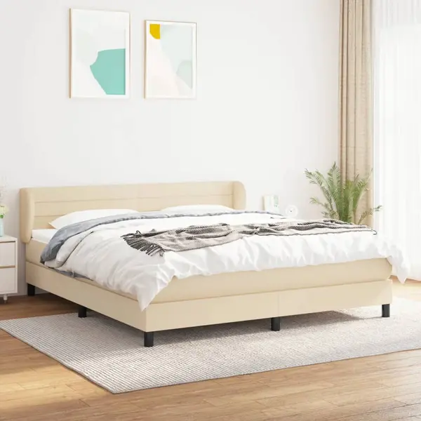 Gossi pat box spring cu saltea, crem, 160x200 cm, material textil