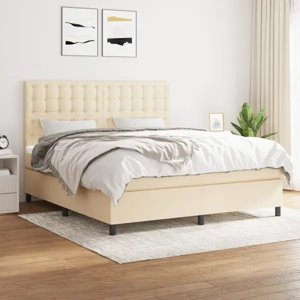 Gossi pat box spring cu saltea, crem, 160x200 cm, material textil