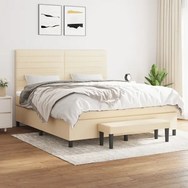 Gossi pat box spring cu saltea, crem, 160x200 cm, material textil