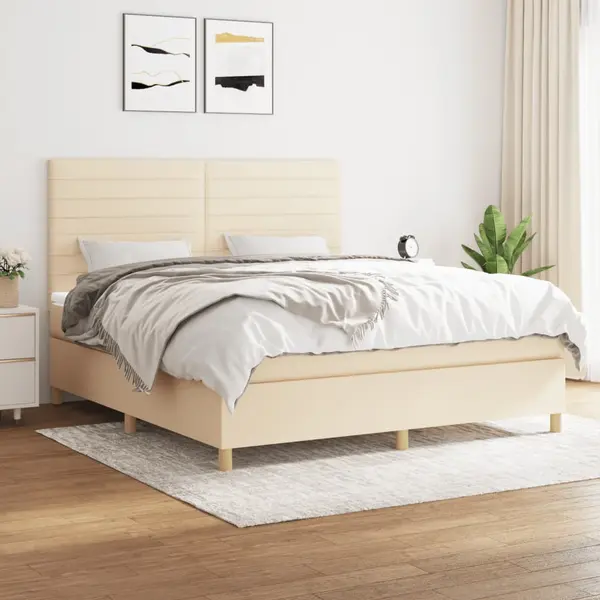 Gossi pat box spring cu saltea, crem, 160x200 cm, material textil