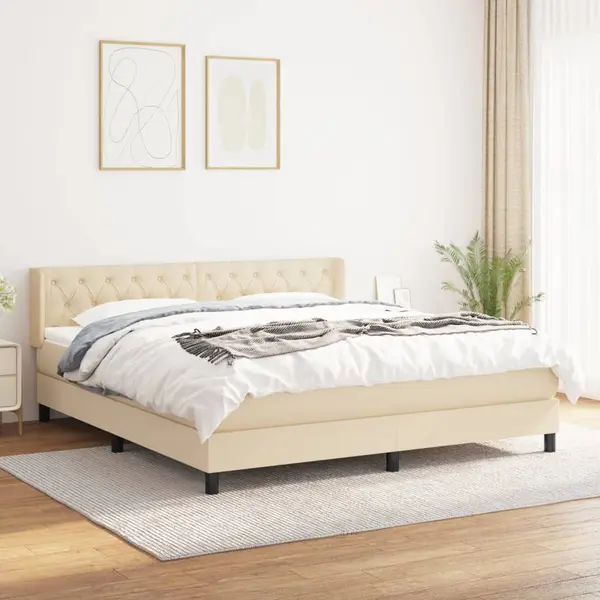 Gossi pat box spring cu saltea, crem, 160x200 cm, material textil