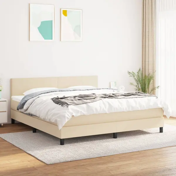 Gossi pat box spring cu saltea, crem, 160x200 cm, material textil
